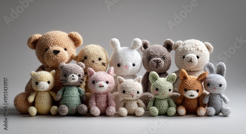 A delightful collection of plush toys arranged in a row.