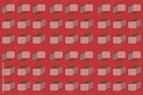 Seamless geometric pattern with stacked rounded rectangles on red background. Minimal abstract design ideal for textiles, wallpapers, packaging, web backgrounds and modern graphic projects.