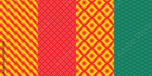 Set of Japanese Geometric Seamless Patterns and Ethnic Chevron Tribal Designs