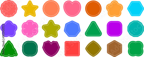 Canvas-taulu Set of colorful frames with dashed white stitching in various shapes, stitched l