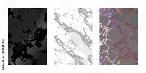Abstract marble textures in grayscale and vibrant color variations