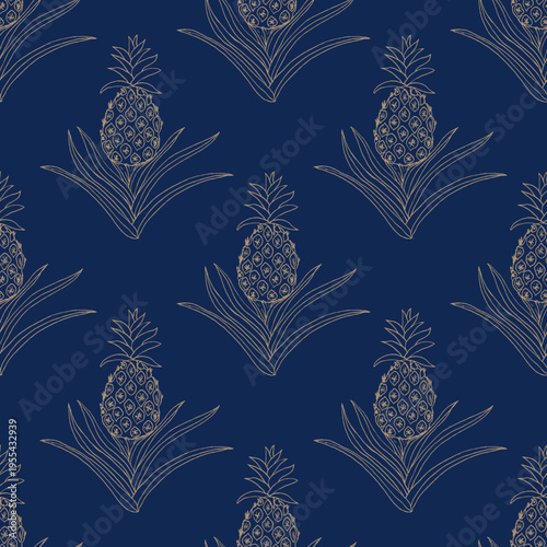 Seamless pattern with hand drawn pineapple, vector illustration