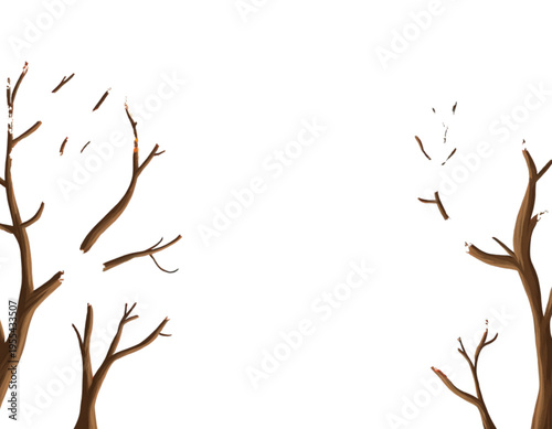 A digital illustration featuring two bare winter trees framing a central empty space for content Vector