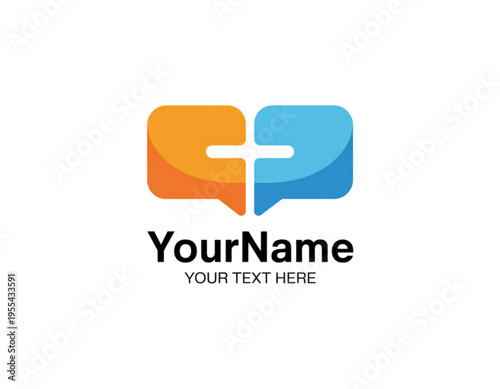 A creative logo design featuring a christian cross symbol integrated into two colorful speech bubbles Vector