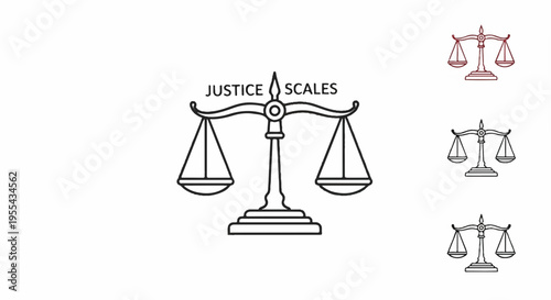 Justice scales icons set law and order symbols balance and fairness illustrations