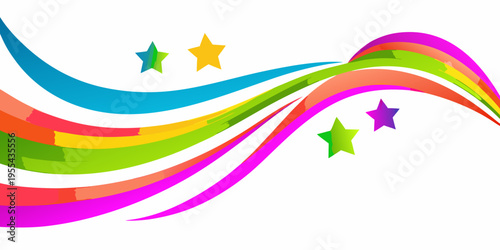 Colorful abstract wave design with scattered vibrant stars