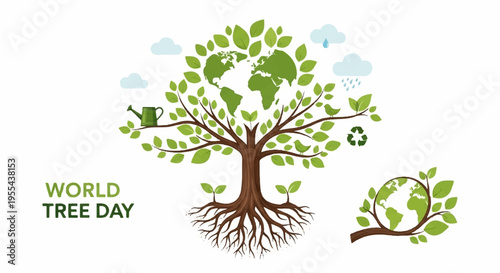 Tree with green leaves and roots on world tree day symbolizing eco friendly living and environmental conservation