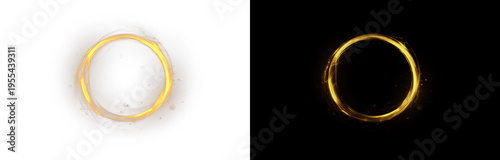 Photos Minimal golden portal ring with bright yellow glow, soft fire effect, and clean light contrast, creating an elegant energy look