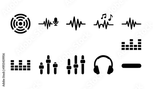 Sound Wave Silhouette Icons Audio Signal Volume Music Noise Vector Collection