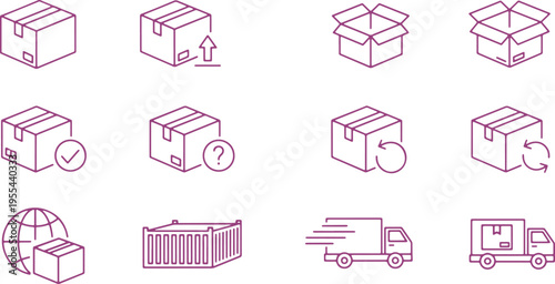 Illustrations depicting various stages and methods of shipping and logistics
