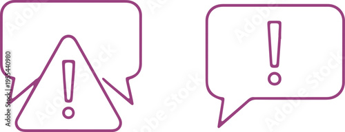 Graphic icons representing warning and information alerts in speech bubbles