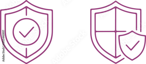 Security symbols featuring checkmarks within shields to represent verification and protection