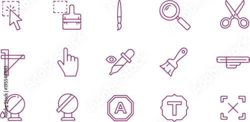 Collection of icons representing various digital and design tools and functions
