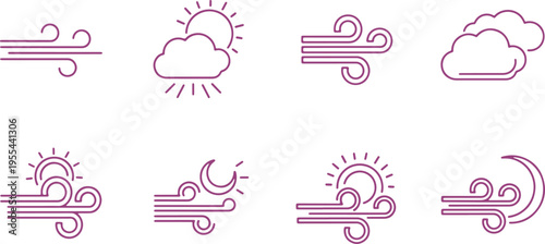 Illustrations of various weather conditions with icons and symbols.