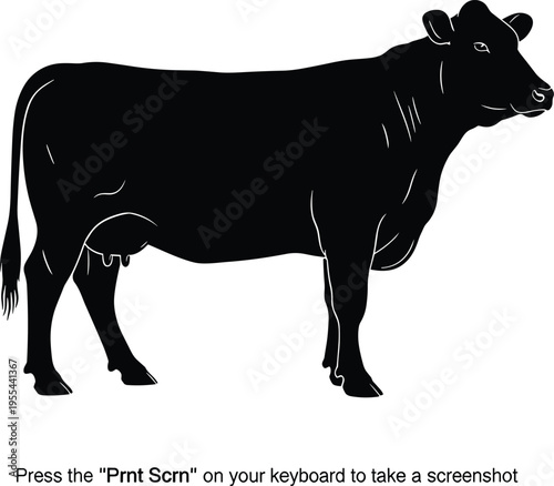 Black silhouette vector illustration of dairy cow livestock farm animal profile facing right, agricultural icon design