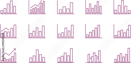 Collection of diverse bar and line graphs illustrating various data trends and patterns