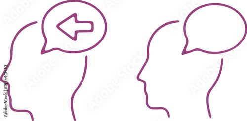 Two silhouettes communicating with directional and conversational speech bubbles