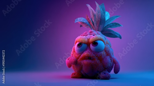 Surreal Character Design of a Unique Fruit with Playful Expression in Studio Lighting with Gradient Background