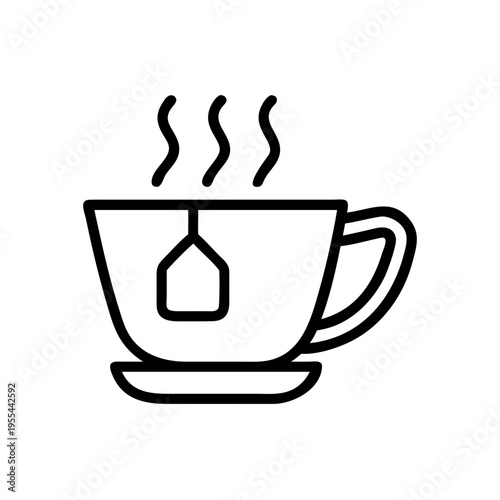 A minimalist line art illustration of a steaming teacup 