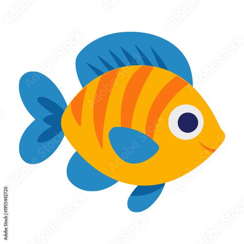 cartoon cute yellow fish sea marine life flat color vector illustration template design