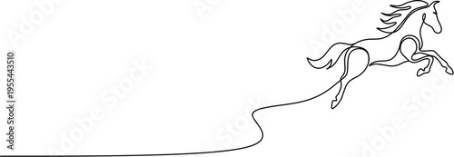 Continuous line drawing of a jumping horse, minimalist stallion silhouette running vector illustration, horse power animal line art