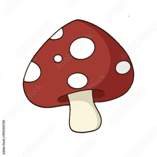 Red Mushroom with White Spots Hand Drawn Doodle Vector
