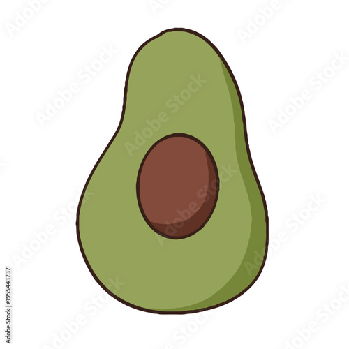 Cute Avocado Half with Seed Hand Drawn Vector
