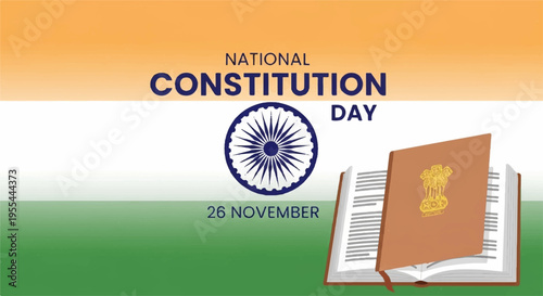 National constitution day india celebration with book and indian flag background