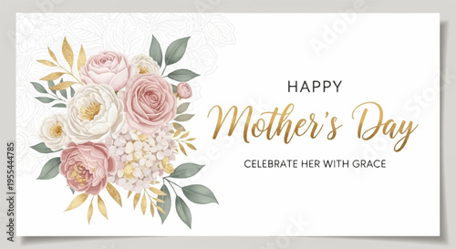 Mother's day card with floral design and happy mother's day text on white background