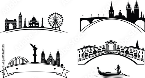 City skylines and famous landmarks illustrations