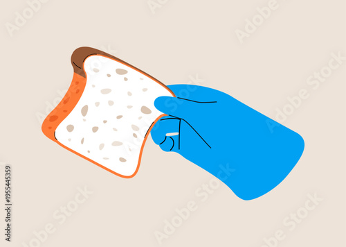 Hand holds loaf of bread. Breakfast toast concept. Colorful vector illustration