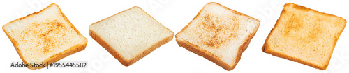 Photos A delicious collection of various toasted and untoasted white bread slices, isolated on a transparent background