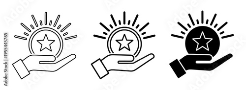 holding star coin icons vector in outline and solid styles for loyalty rewards and bonus programs