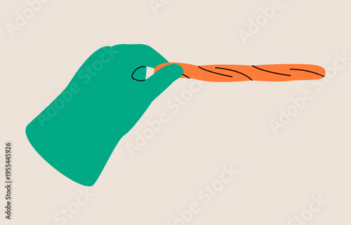 Hand holding bread Sticks. Colorful vector illustration