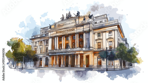 Teatro Colon. Teatro Colon hand drawn watercolor illustration