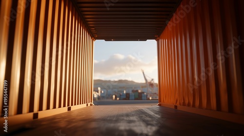 Empty ocean freight container interior being fumigated and inspected for international phytosanitary certification before agricultural product loading, ideal for export preparation, sanitation