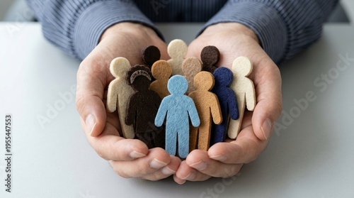 Wallpaper Mural Diversity Inclusion Unity Community Equality Support Care concept with cupped hands holding colorful felt figures representing multiracial workforce and social justice values. Torontodigital.ca