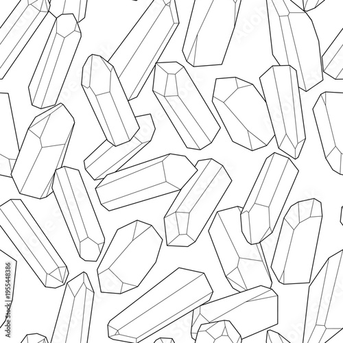 Seamless background. Crystals of different sizes. Black outline. 