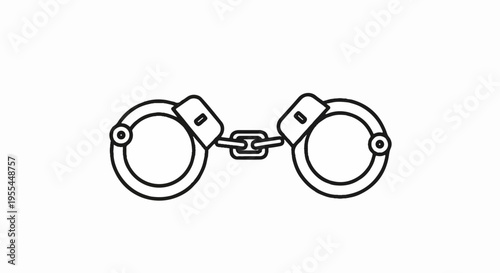 Handcuffs in a minimalist line art style on a white background for law enforcement or security concepts