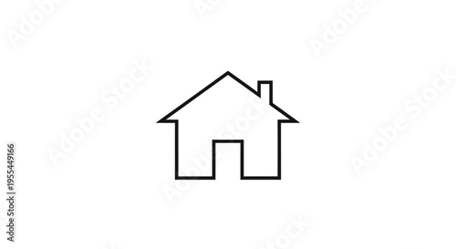 A simple black outline drawing of a house with a chimney on a white background, representing home and shelter.