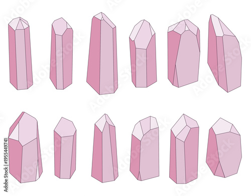 Set of pink crystals of different sizes.