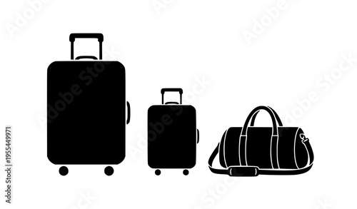 Travel Luggage Silhouettes Rolling Suitcases and Duffel Bag Vector Collection