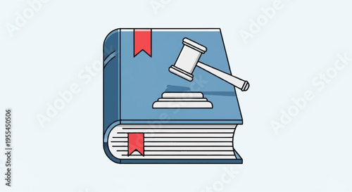 Law book with gavel on top symbolizing justice and legal system for concepts of judgment court and legislation