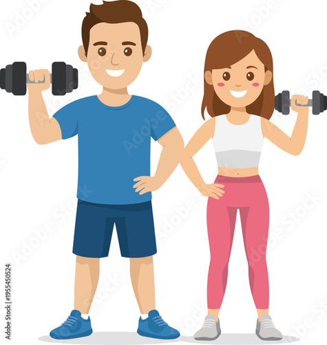 A man and woman are exercising with dumbbells