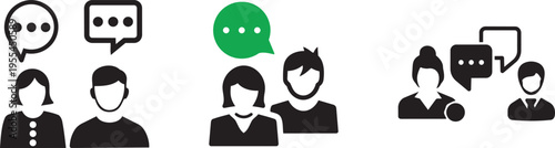 Dialogue Dynamics: A visual portrayal of human interaction and communication, depicting the exchange of ideas through speech bubbles and diverse figures, illustrating connection and conversation.