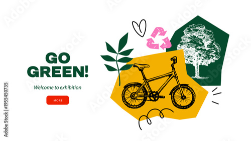 Hand drawn vintage eco-friendly collage banner with doodle sketch elements. Vector isolated ecology illustration