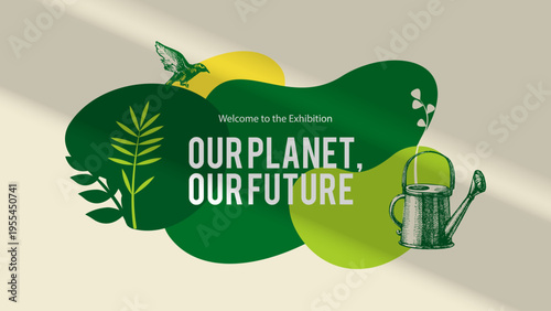 Hand drawn vintage eco-friendly collage banner with sketch elements. Vector isolated illustration. Ecology , gardening, recycling, agricultural, green, climate, farm design concept