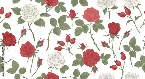 Roses in various stages of bloom.