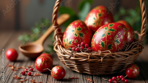 Decorative Easter Eggs Golden Red Black Khokhloma Design
