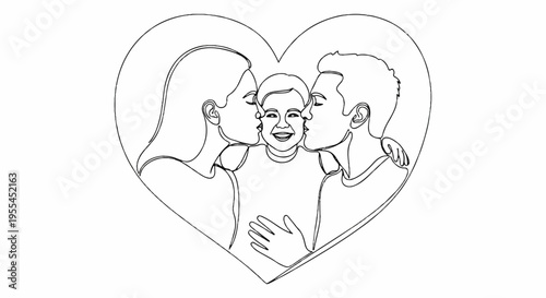 Loving family in heart shape happy parents with children symbol of love and togetherness